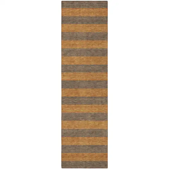 8' Runner Brown and Tan Striped Washable Non Skid Indoor Outdoor Runner Rug Photo 5