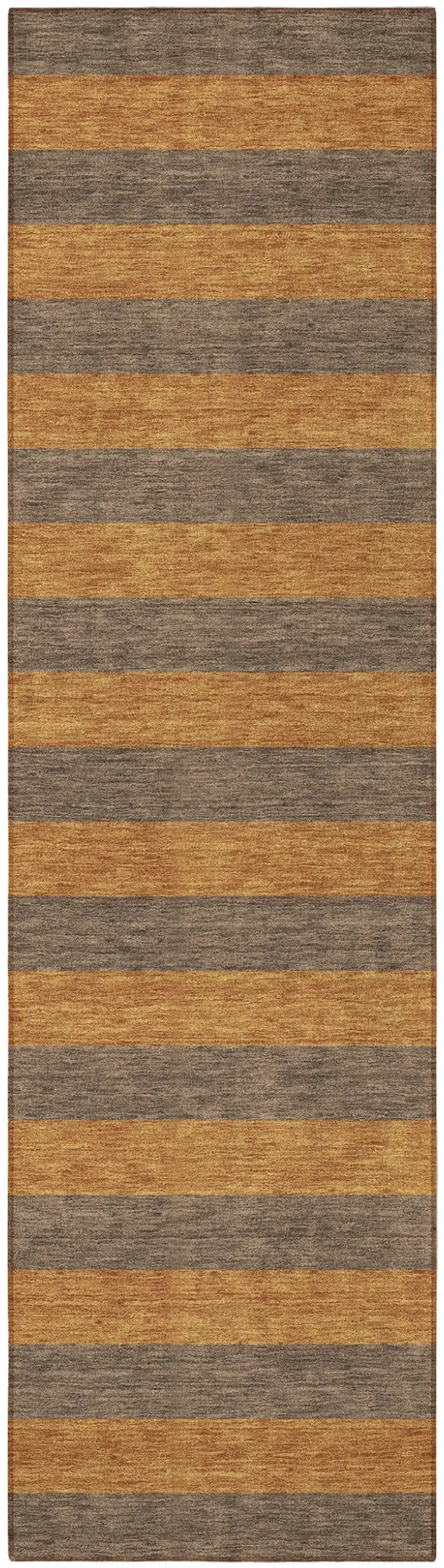 8' Runner Brown and Tan Striped Washable Non Skid Indoor Outdoor Runner Rug Photo 4