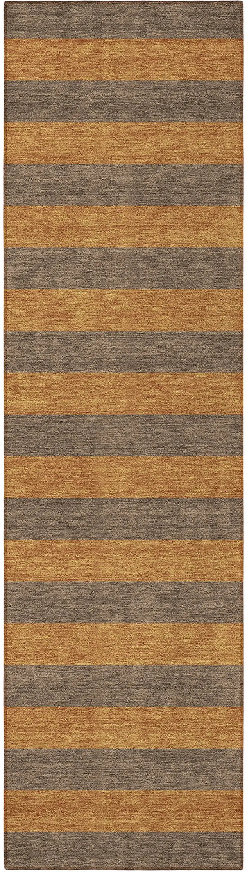 8' Runner Brown and Tan Striped Washable Non Skid Indoor Outdoor Runner Rug Photo 4