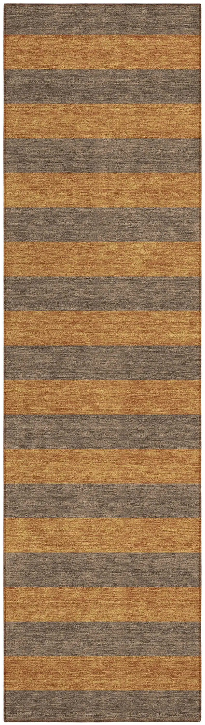 Brown and Tan Striped Washable Non Skid Indoor Outdoor Runner Rug Photo 2