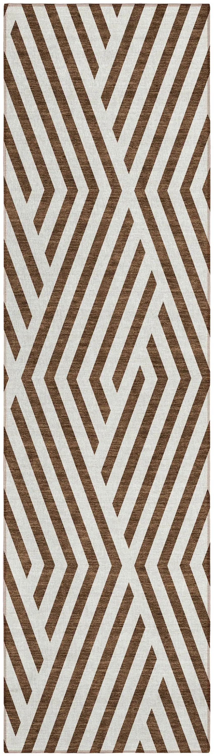 Brown and White Geometric Washable Non Skid Indoor Outdoor Runner Rug Photo 2