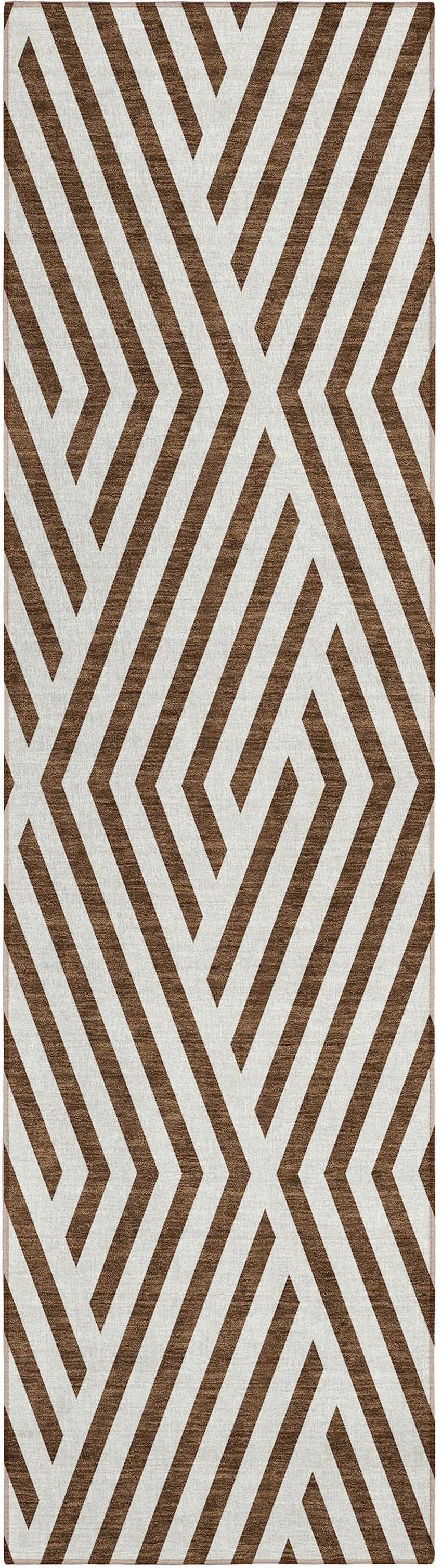 Brown and White Geometric Washable Non Skid Indoor Outdoor Runner Rug Photo 2