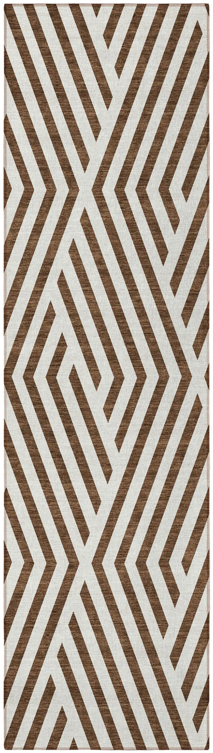 Brown and White Geometric Washable Non Skid Indoor Outdoor Runner Rug Photo 5