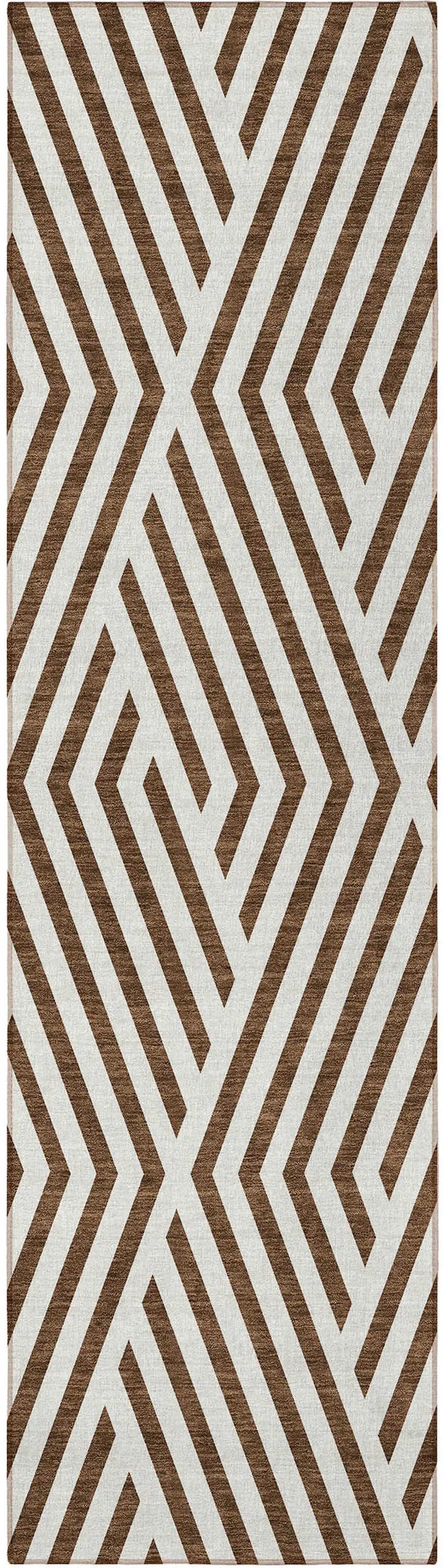Brown and White Geometric Washable Non Skid Indoor Outdoor Runner Rug Photo 5