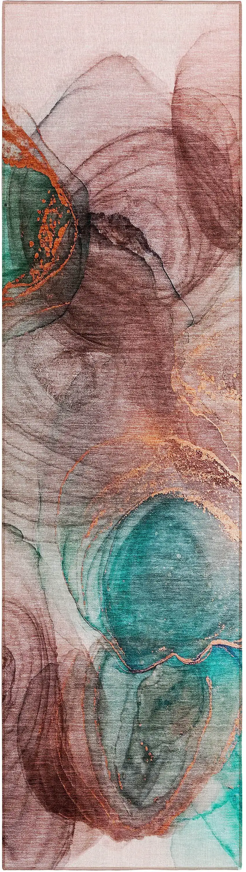 8' Runner Burgundy Abstract Washable Non Skid Indoor Outdoor Runner Rug Photo 2