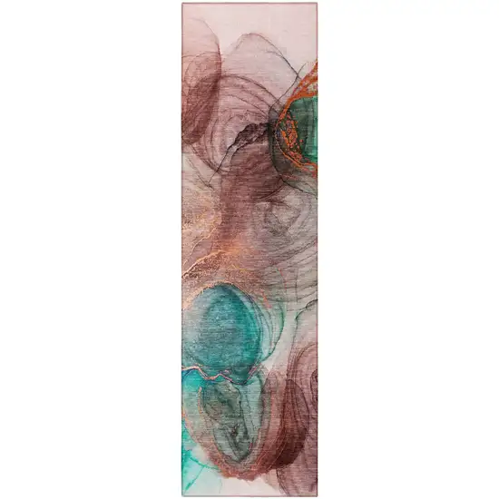 8' Runner Burgundy Abstract Washable Non Skid Indoor Outdoor Runner Rug Photo 5