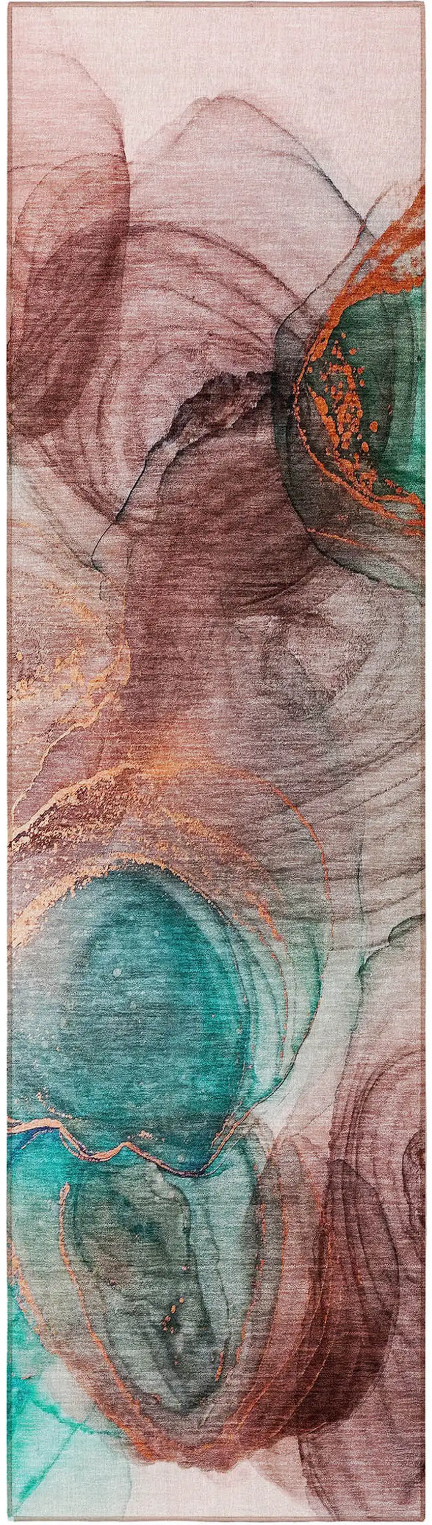 8' Runner Burgundy Abstract Washable Non Skid Indoor Outdoor Runner Rug Photo 5