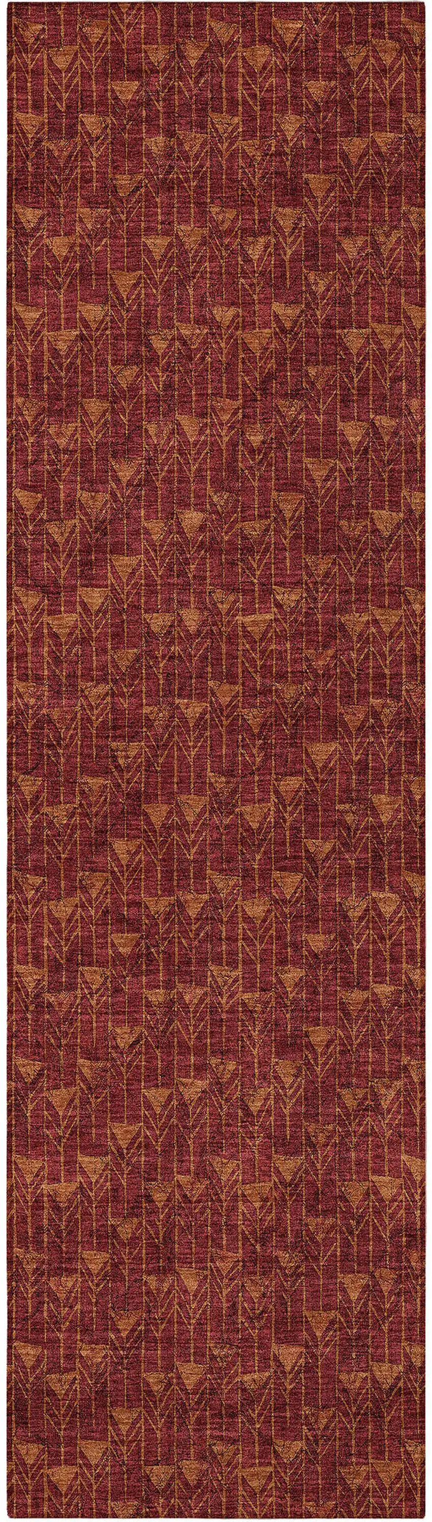 Burgundy Geometric Washable Non Skid Indoor Outdoor Runner Rug Photo 5
