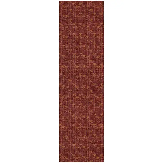Burgundy Geometric Washable Non Skid Indoor Outdoor Runner Rug Photo 2