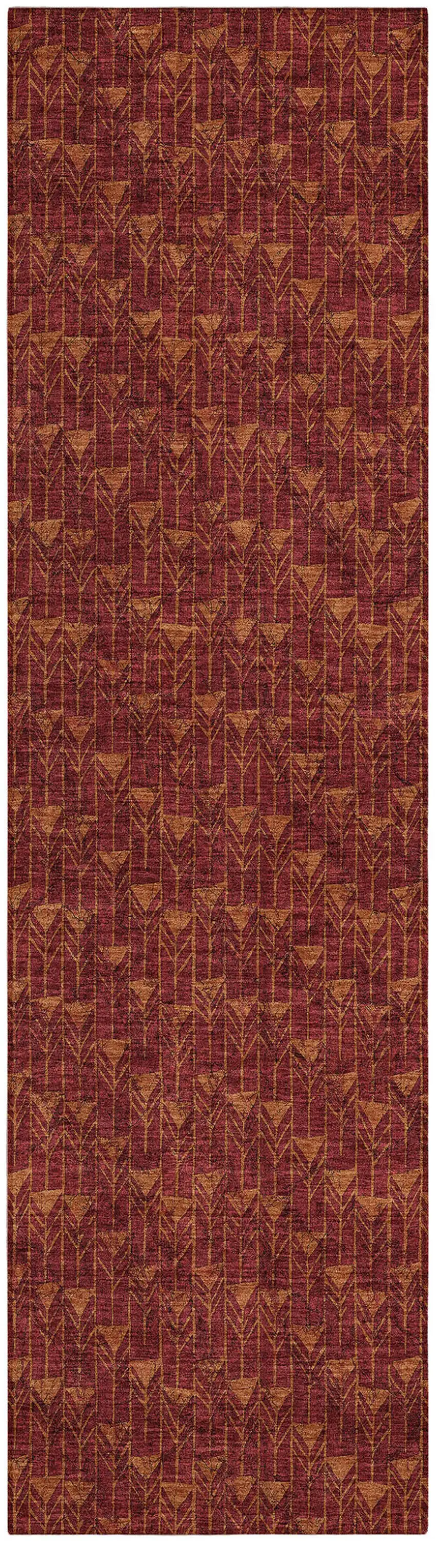 Burgundy Geometric Washable Non Skid Indoor Outdoor Runner Rug Photo 2
