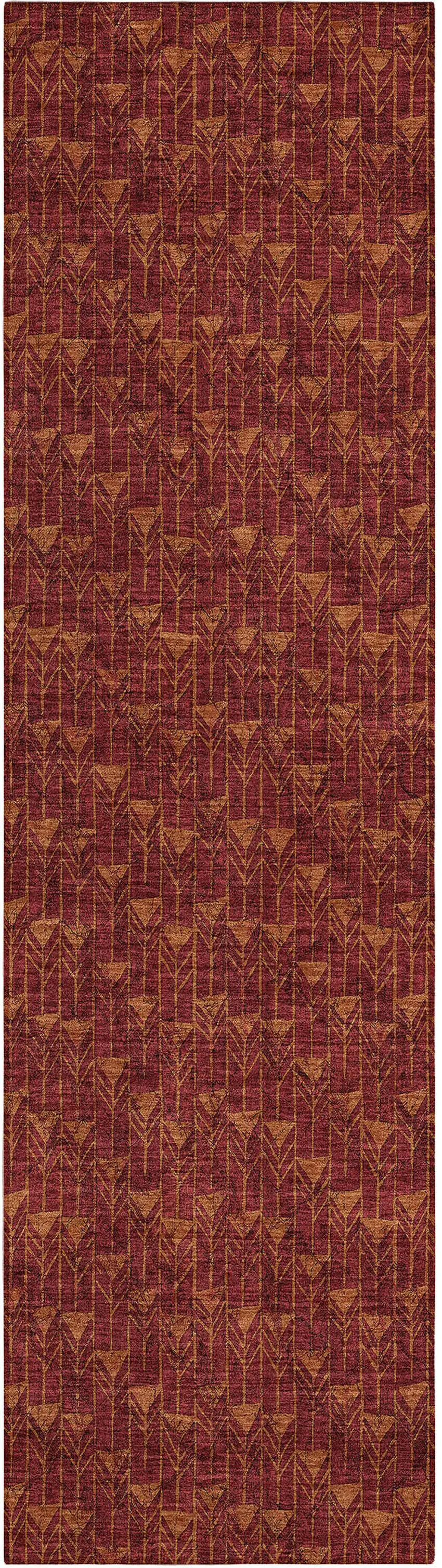 Burgundy Geometric Washable Non Skid Indoor Outdoor Runner Rug Photo 2
