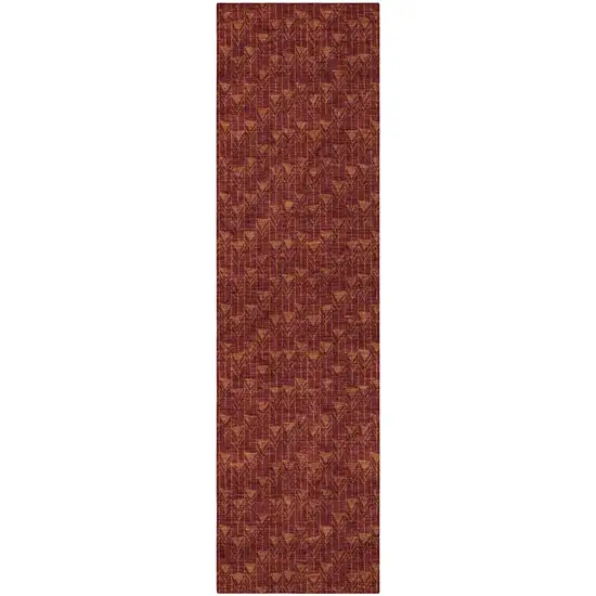 Burgundy Geometric Washable Non Skid Indoor Outdoor Runner Rug Photo 4