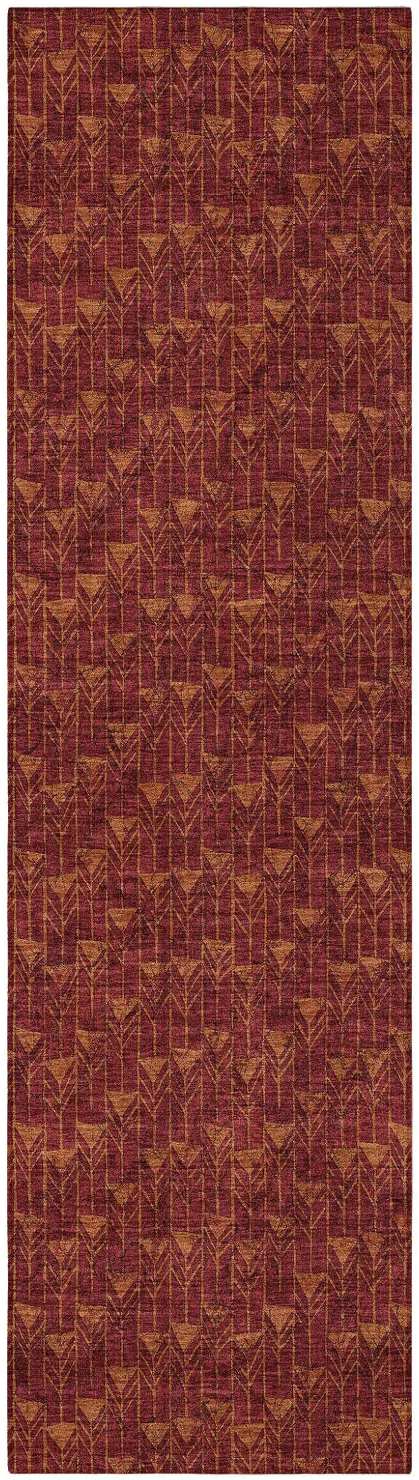 Burgundy Geometric Washable Non Skid Indoor Outdoor Runner Rug Photo 4