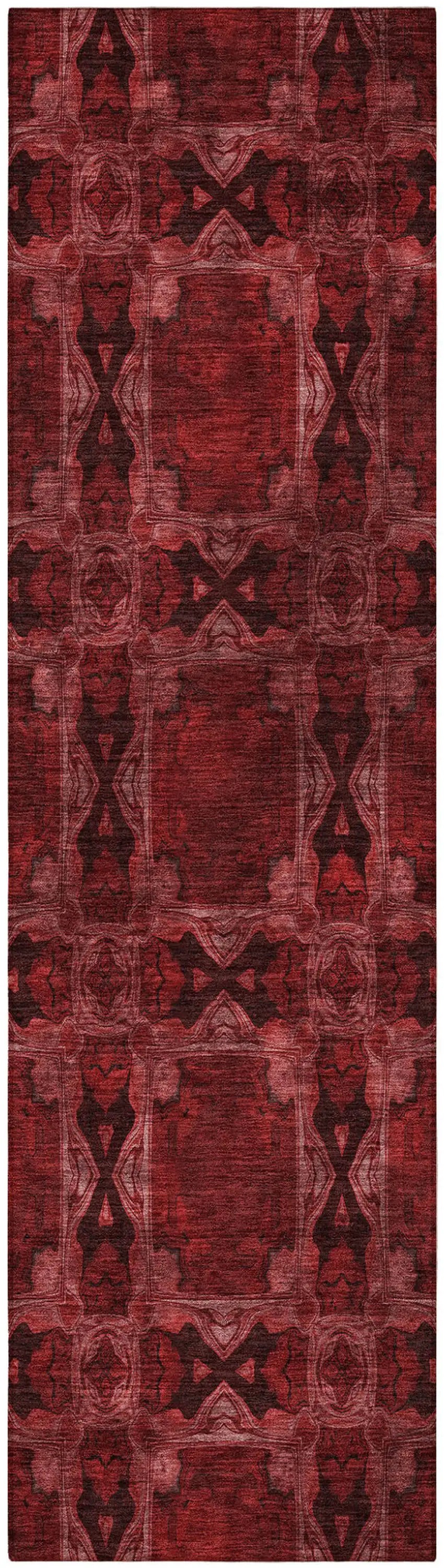 Burgundy and Black Floral Medallion Washable Non Skid Indoor Outdoor Runner Rug Photo 4