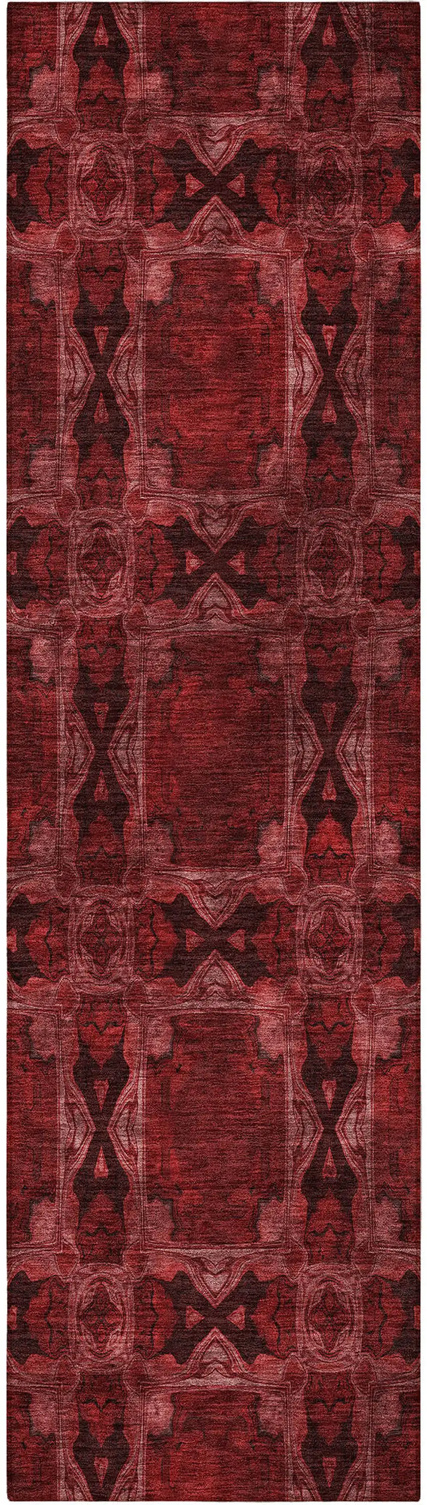 8' Runner Burgundy and Black Floral Medallion Washable Non Skid Indoor Outdoor Runner Rug Photo 5