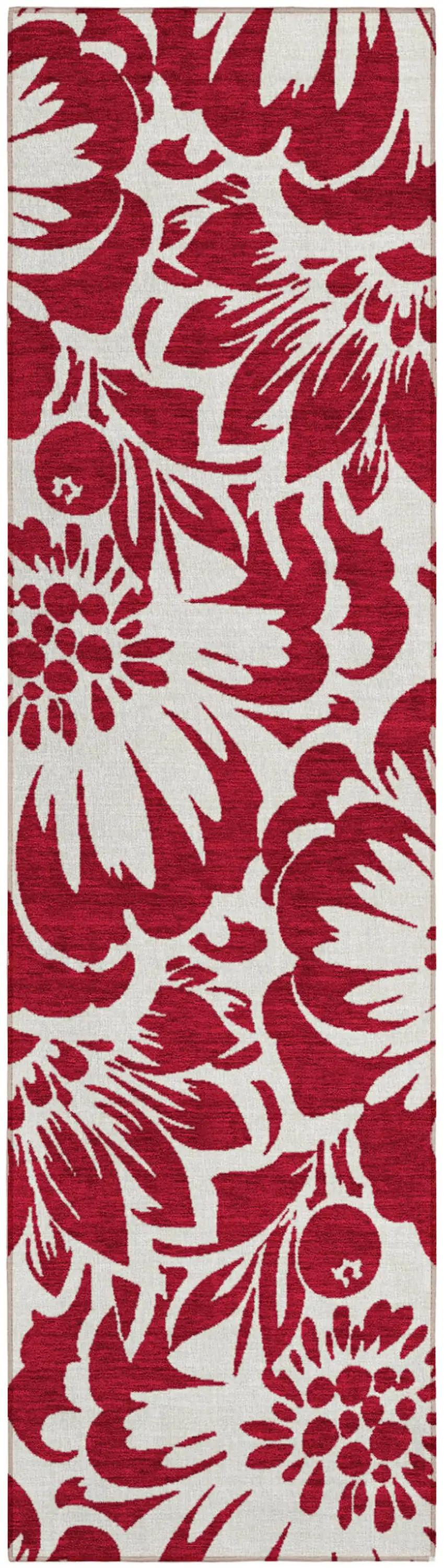 Burgundy and White Floral Washable Non Skid Indoor Outdoor Runner Rug Photo 2