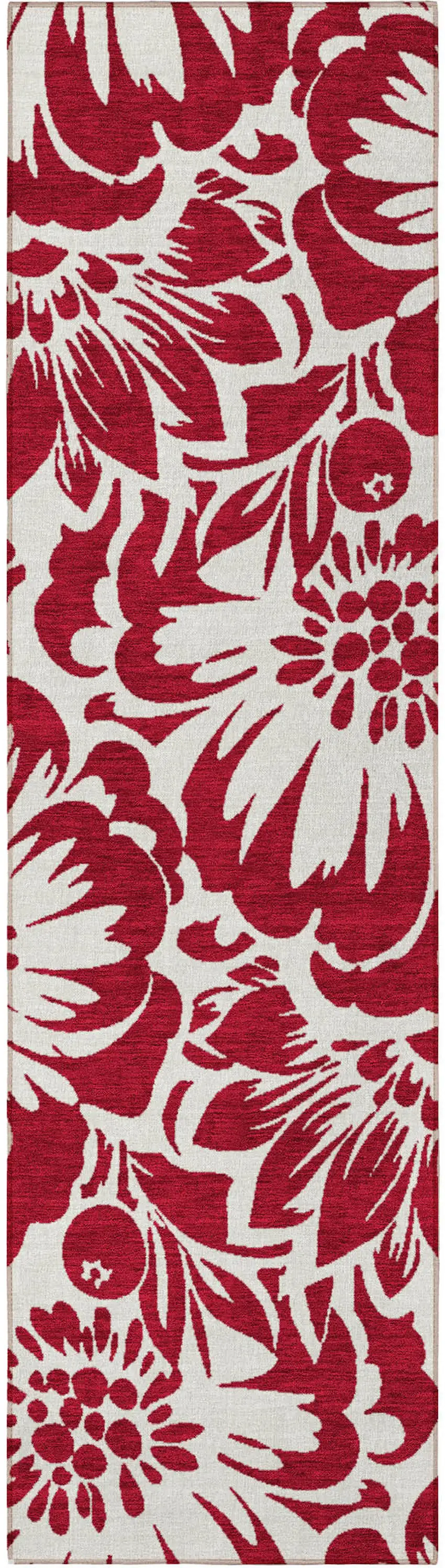 Burgundy and White Floral Washable Non Skid Indoor Outdoor Runner Rug Photo 5