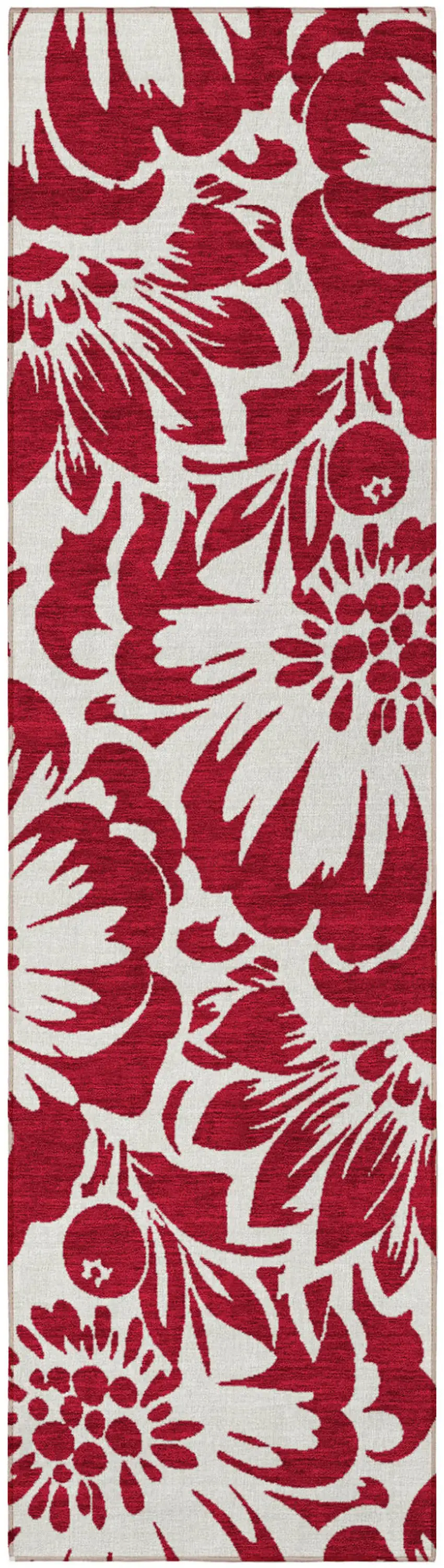 Burgundy and White Floral Washable Non Skid Indoor Outdoor Runner Rug Photo 4