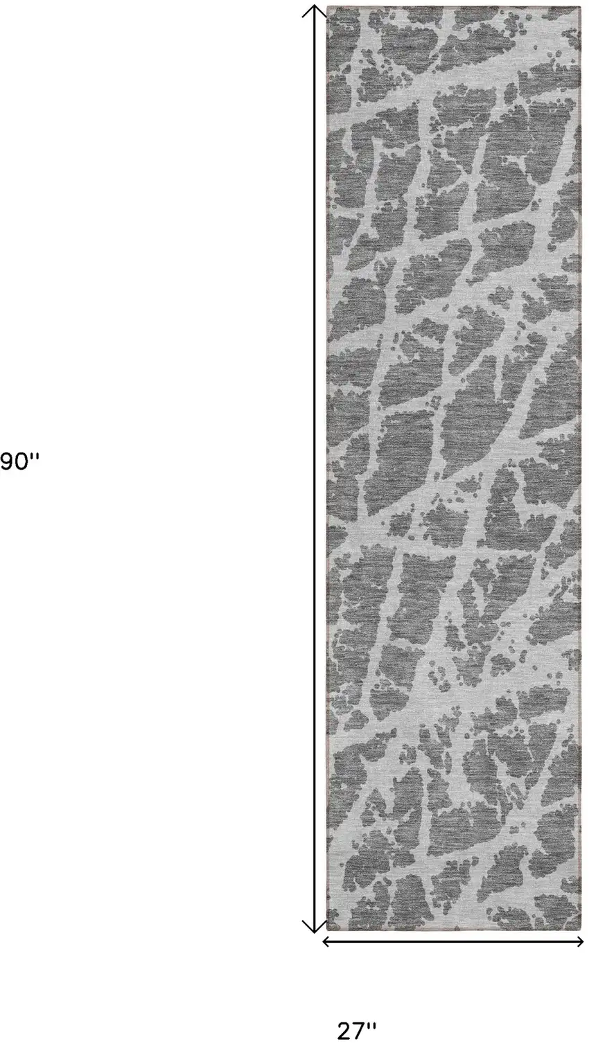 8' Runner Charcoal Abstract Washable Non Skid Indoor Outdoor Runner Rug Photo 3
