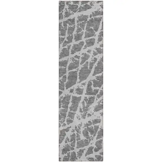 8' Runner Charcoal Abstract Washable Non Skid Indoor Outdoor Runner Rug Photo 2