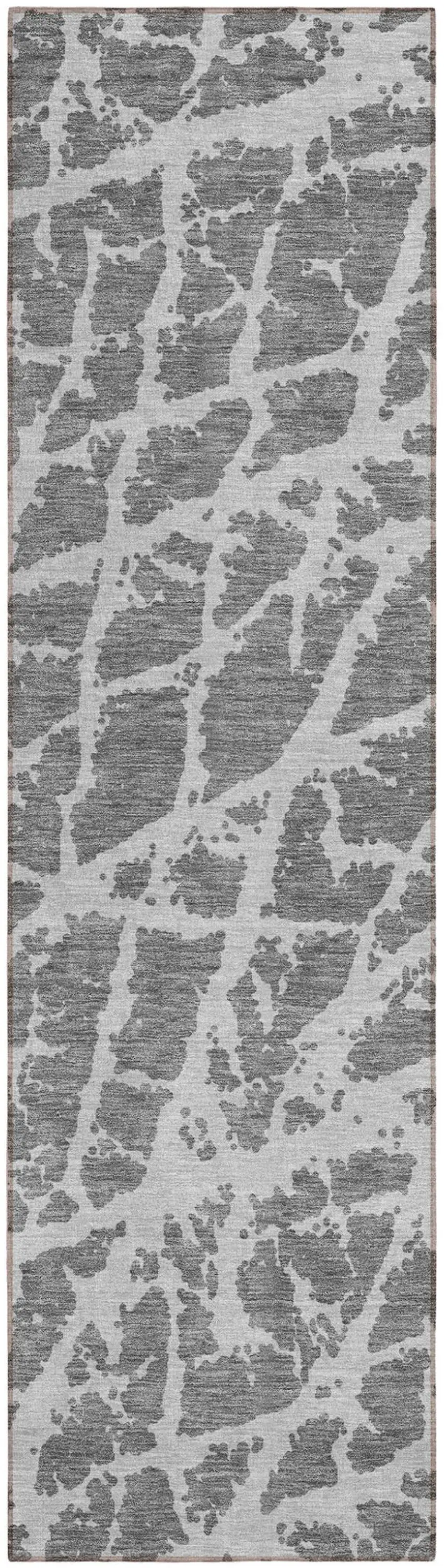 8' Runner Charcoal Abstract Washable Non Skid Indoor Outdoor Runner Rug Photo 2