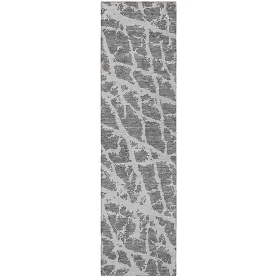 8' Runner Charcoal Abstract Washable Non Skid Indoor Outdoor Runner Rug Photo 5