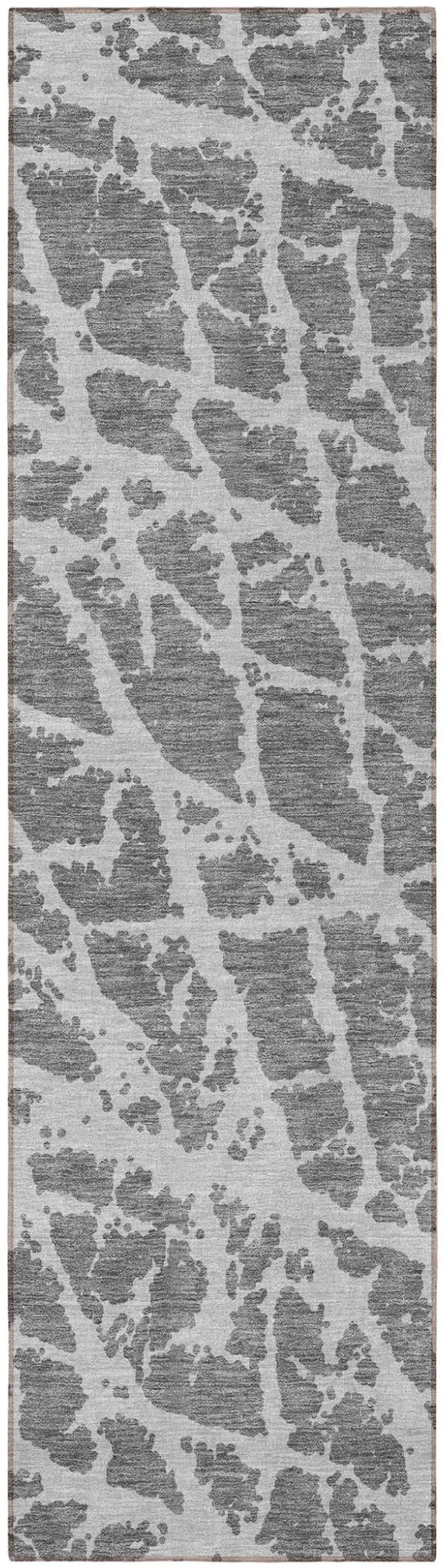 8' Runner Charcoal Abstract Washable Non Skid Indoor Outdoor Runner Rug Photo 5