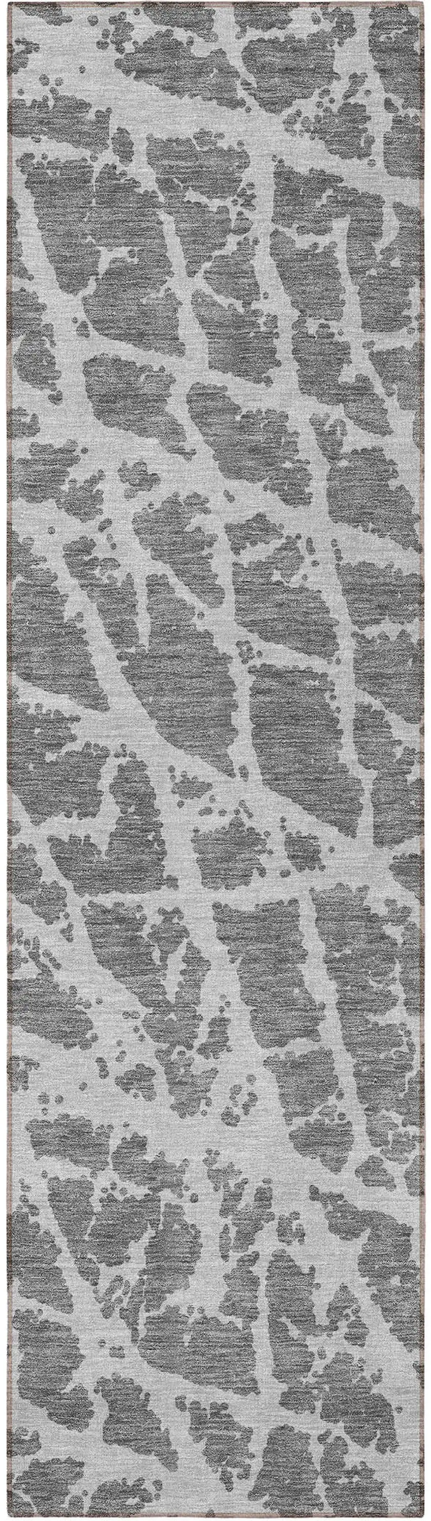 8' Runner Charcoal Abstract Washable Non Skid Indoor Outdoor Runner Rug Photo 5