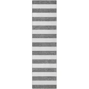 Photo of 8' Runner Charcoal Striped Washable Non Skid Indoor Outdoor Runner Rug