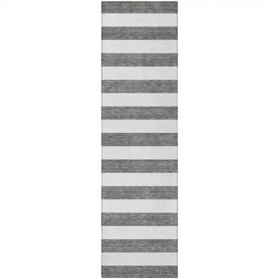 8' Runner Charcoal Striped Washable Non Skid Indoor Outdoor Runner Rug Photo 4