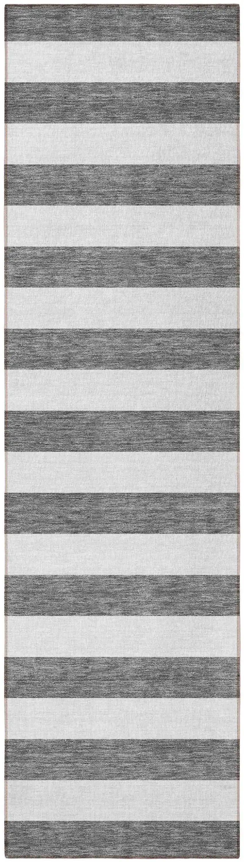 8' Runner Charcoal Striped Washable Non Skid Indoor Outdoor Runner Rug Photo 4