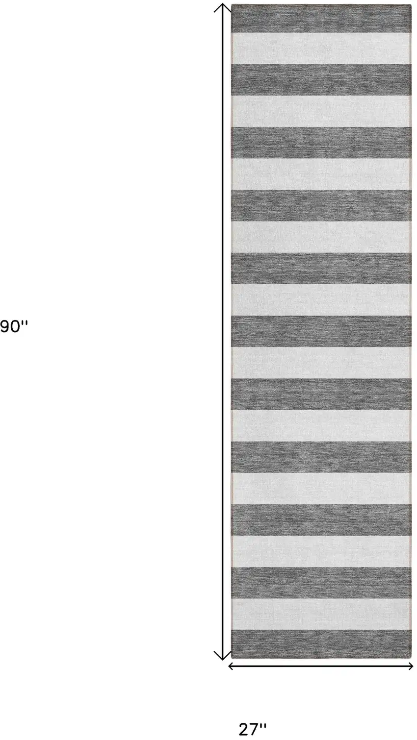 8' Runner Charcoal Striped Washable Non Skid Indoor Outdoor Runner Rug Photo 3