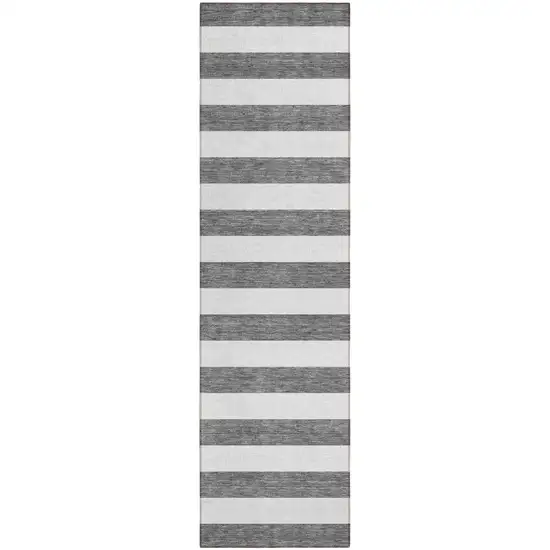 Charcoal Striped Washable Non Skid Indoor Outdoor Runner Rug Photo 2