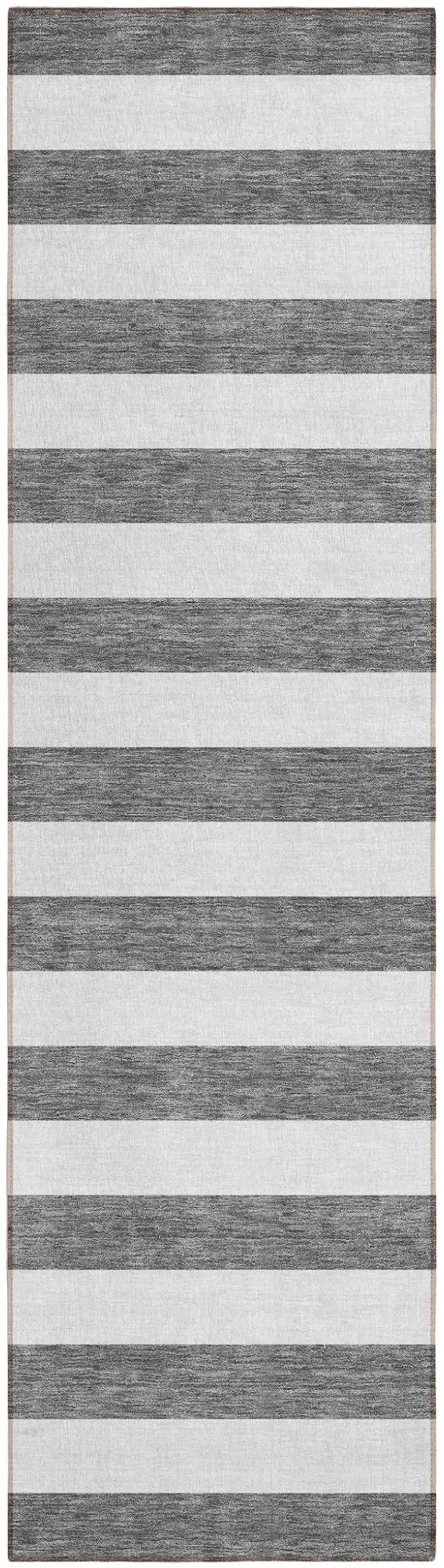 Charcoal Striped Washable Non Skid Indoor Outdoor Runner Rug Photo 2