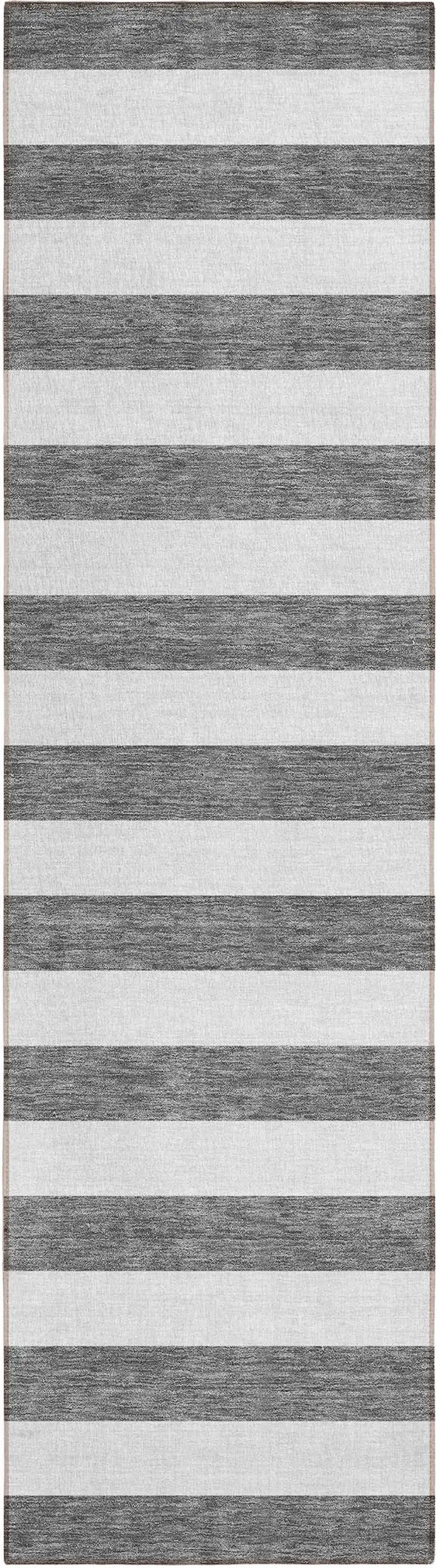 Charcoal Striped Washable Non Skid Indoor Outdoor Runner Rug Photo 2