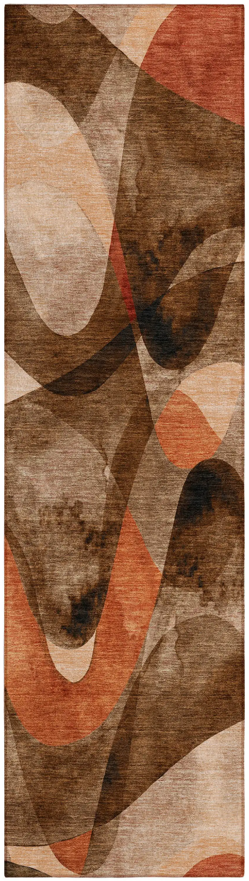 Chocolate Abstract Washable Non Skid Indoor Outdoor Runner Rug Photo 2