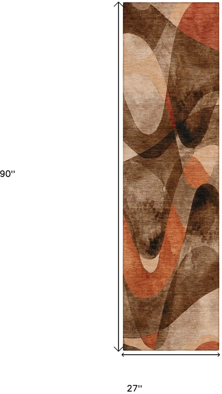 Chocolate Abstract Washable Non Skid Indoor Outdoor Runner Rug Photo 3