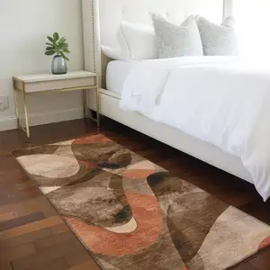 Photo of 8' Runner Chocolate Abstract Washable Non Skid Indoor Outdoor Runner Rug
