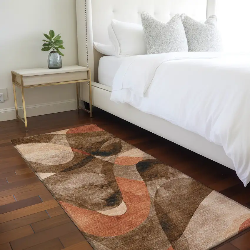 8' Runner Chocolate Abstract Washable Non Skid Indoor Outdoor Runner Rug Photo 7