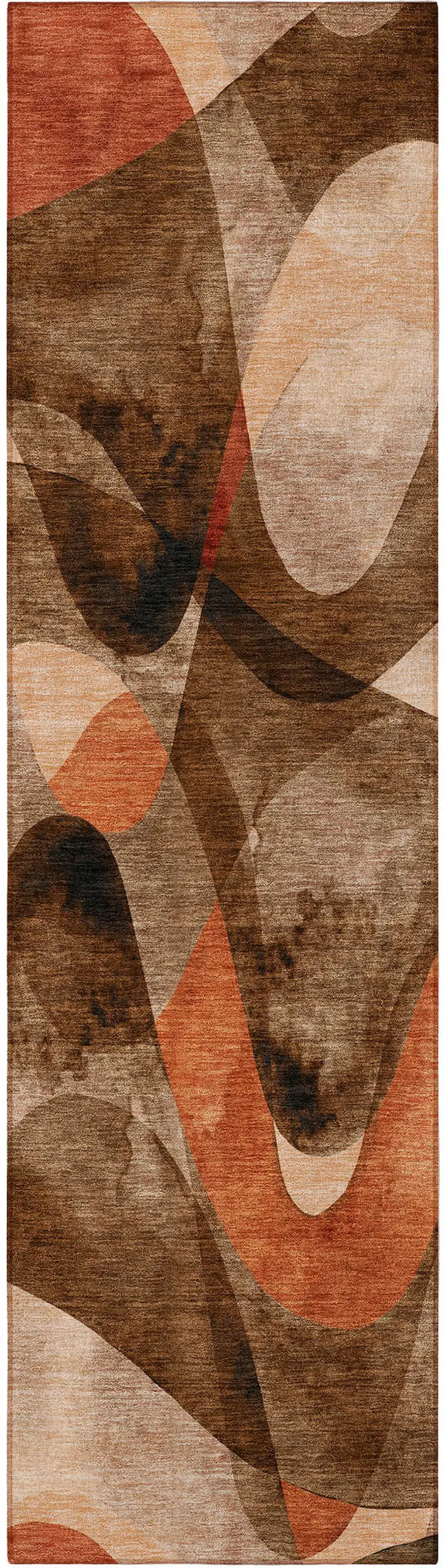 8' Runner Chocolate Abstract Washable Non Skid Indoor Outdoor Runner Rug Photo 2