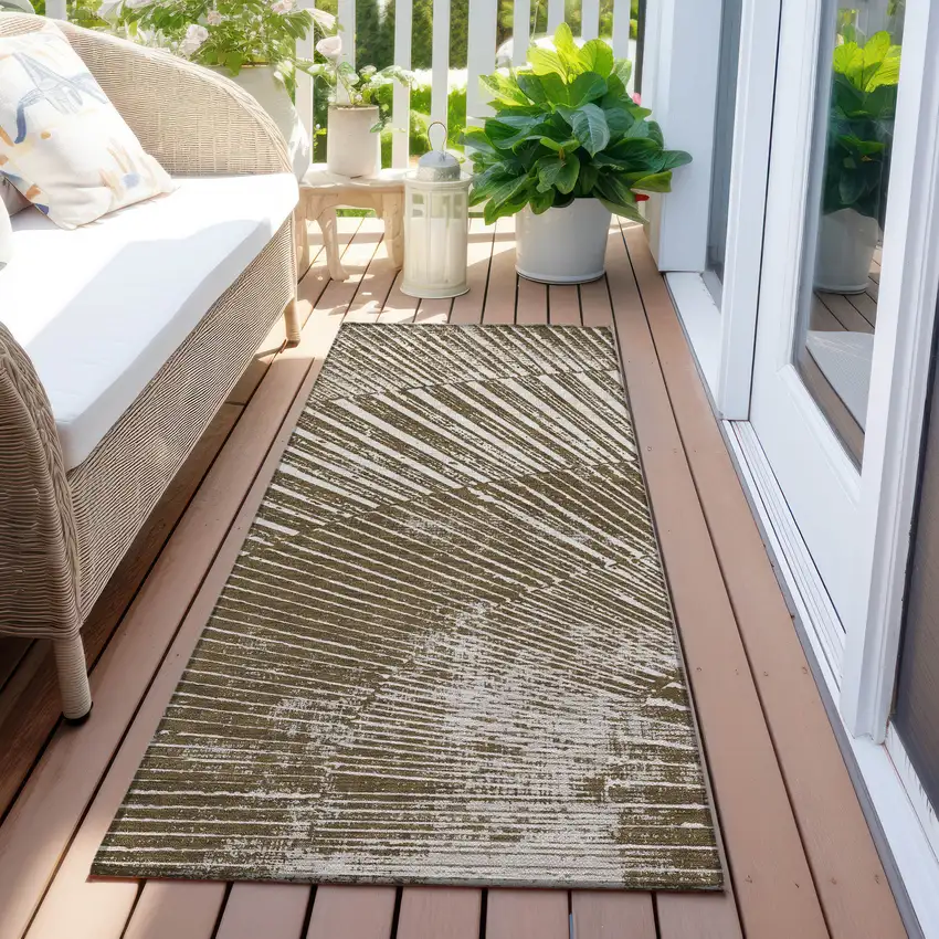 Chocolate Abstract Washable Non Skid Indoor Outdoor Runner Rug Photo 9