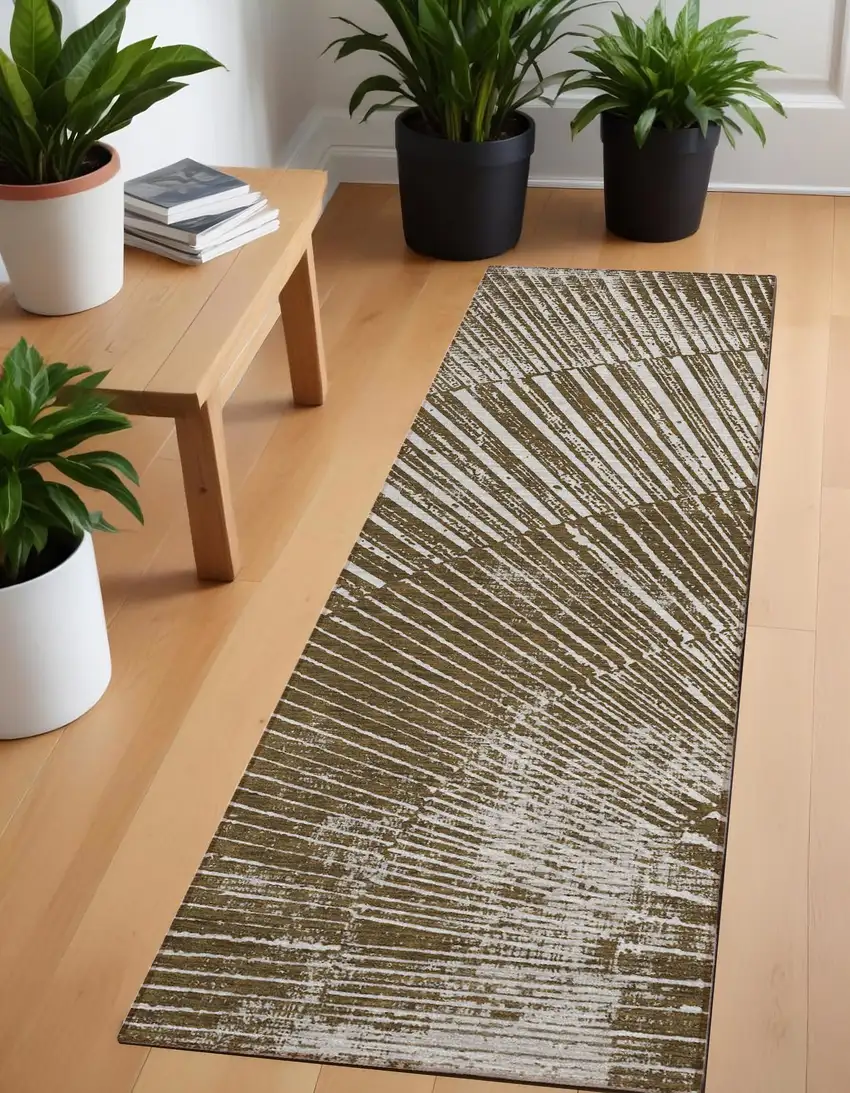 Chocolate Abstract Washable Non Skid Indoor Outdoor Runner Rug Photo 1