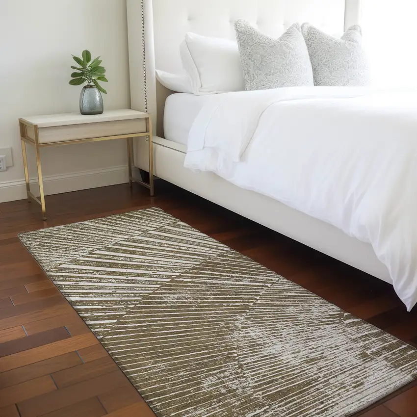 Chocolate Abstract Washable Non Skid Indoor Outdoor Runner Rug Photo 9