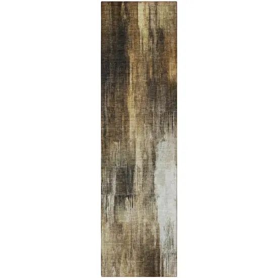 Chocolate Abstract Washable Non Skid Indoor Outdoor Runner Rug Photo 4