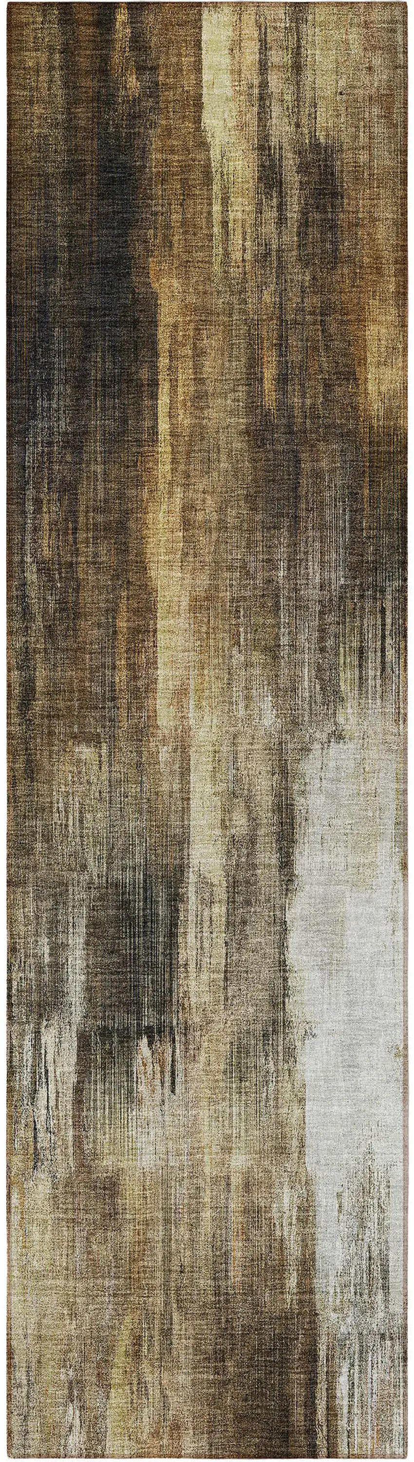 8' Runner Chocolate Abstract Washable Non Skid Indoor Outdoor Runner Rug Photo 5