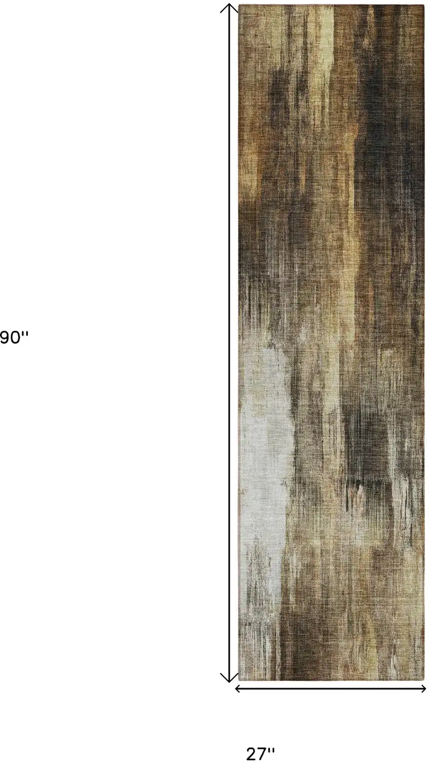 Chocolate Abstract Washable Non Skid Indoor Outdoor Runner Rug Photo 3