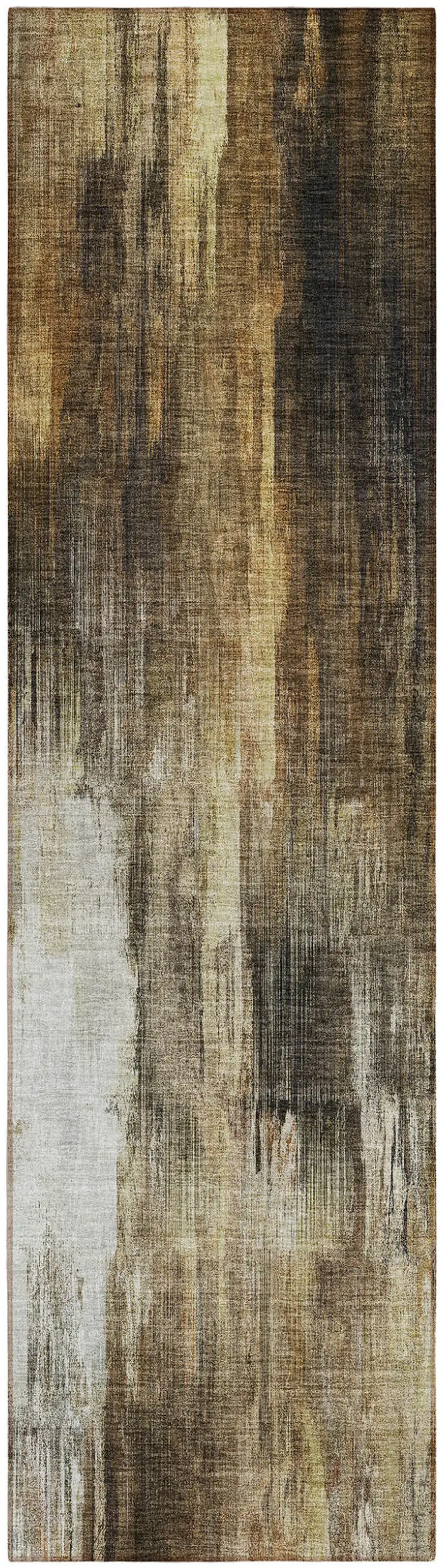 8' Runner Chocolate Abstract Washable Non Skid Indoor Outdoor Runner Rug Photo 2