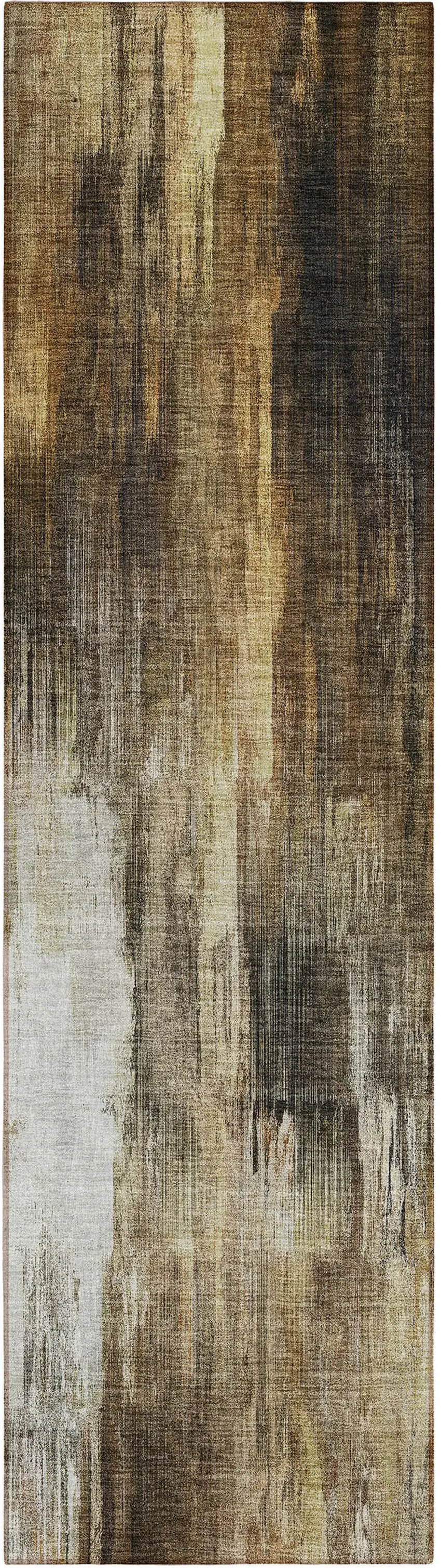 8' Runner Chocolate Abstract Washable Non Skid Indoor Outdoor Runner Rug Photo 2
