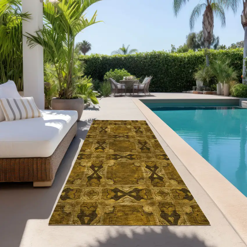 Chocolate Floral Medallion Washable Non Skid Indoor Outdoor Runner Rug Photo 8