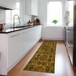 Photo of 8' Runner Chocolate Floral Medallion Washable Non Skid Indoor Outdoor Runner Rug